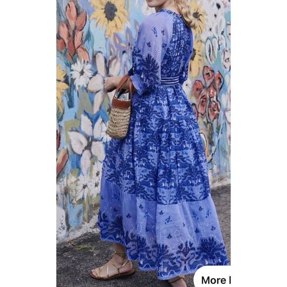 Printfresh Blue Maxi Dress Medium Silk Cotton Blend Boho Animal Print - Picture 3 of 12